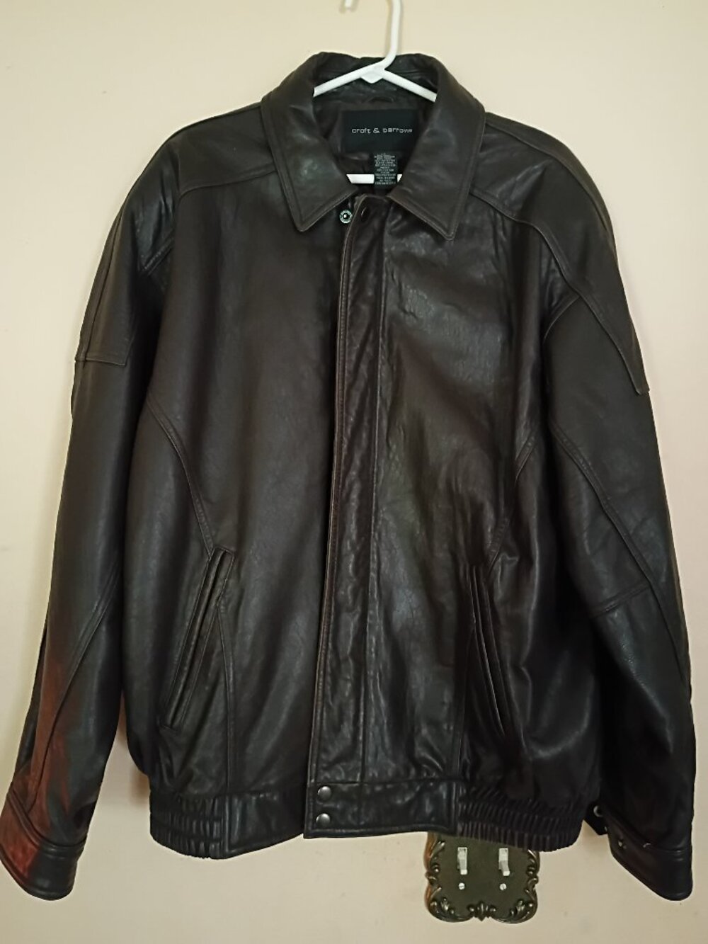 Croft & Barrow Genuine Lambskin Leather Bomber Jacket Men's Large Tall LT Brown